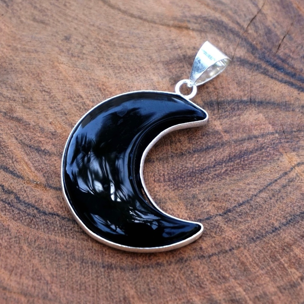 Black onyx moon pendant